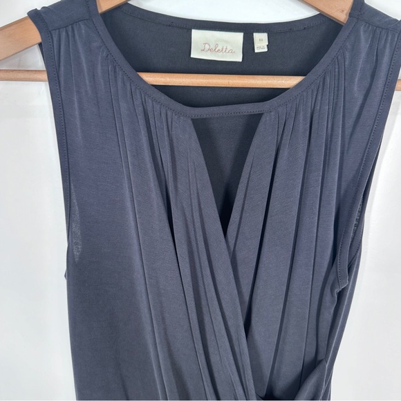 Anthropologie Deletta Drapey Cutout Tank XS Wrap Navy Gray Shirt Blouse - Picture 4 of 7